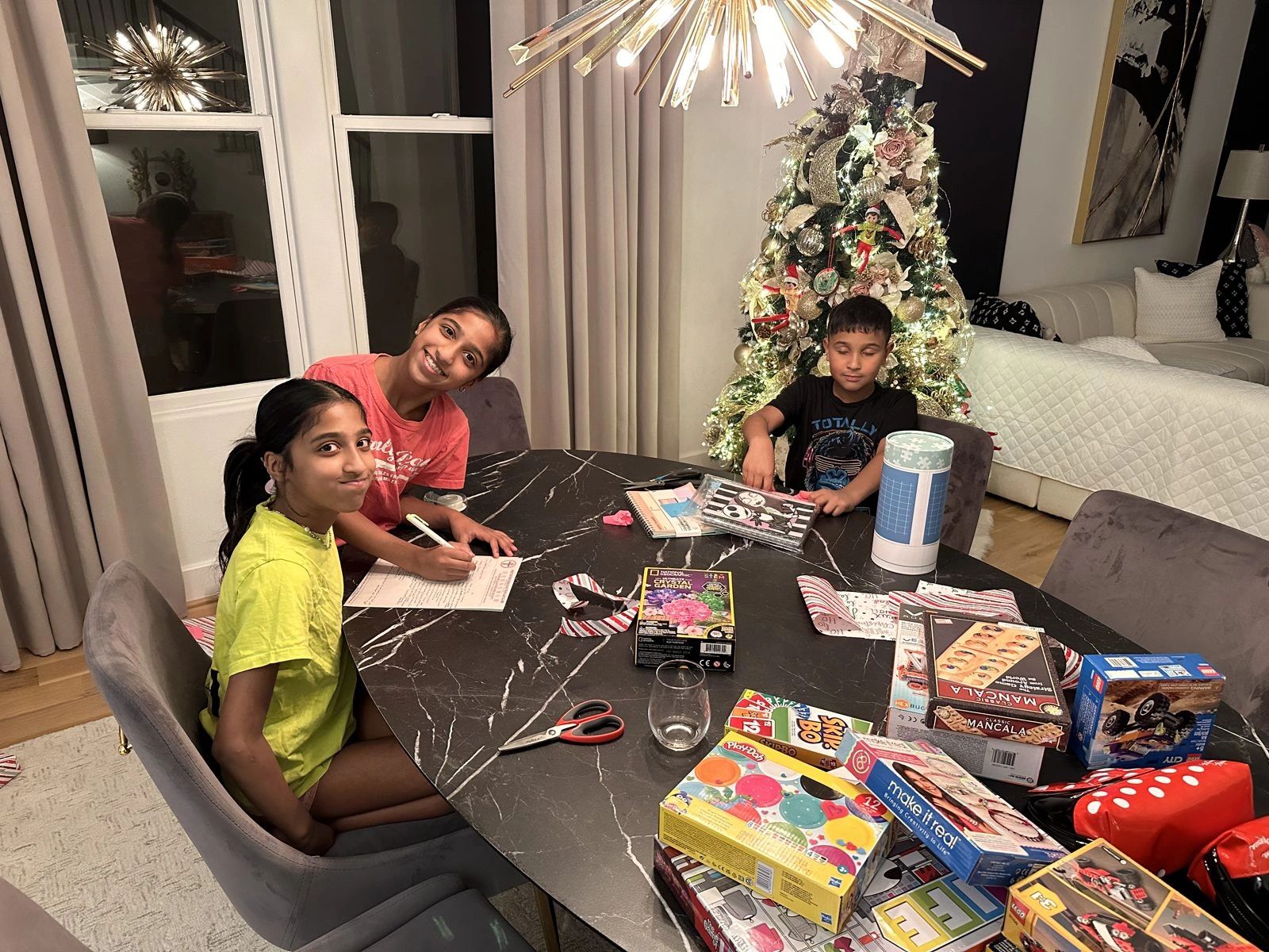 Wrapping donated gifts in Houston